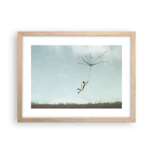 Affiche dans un chêne clair - Poster - Cerfs-volants, pissenlits, vent - 40x30 cm