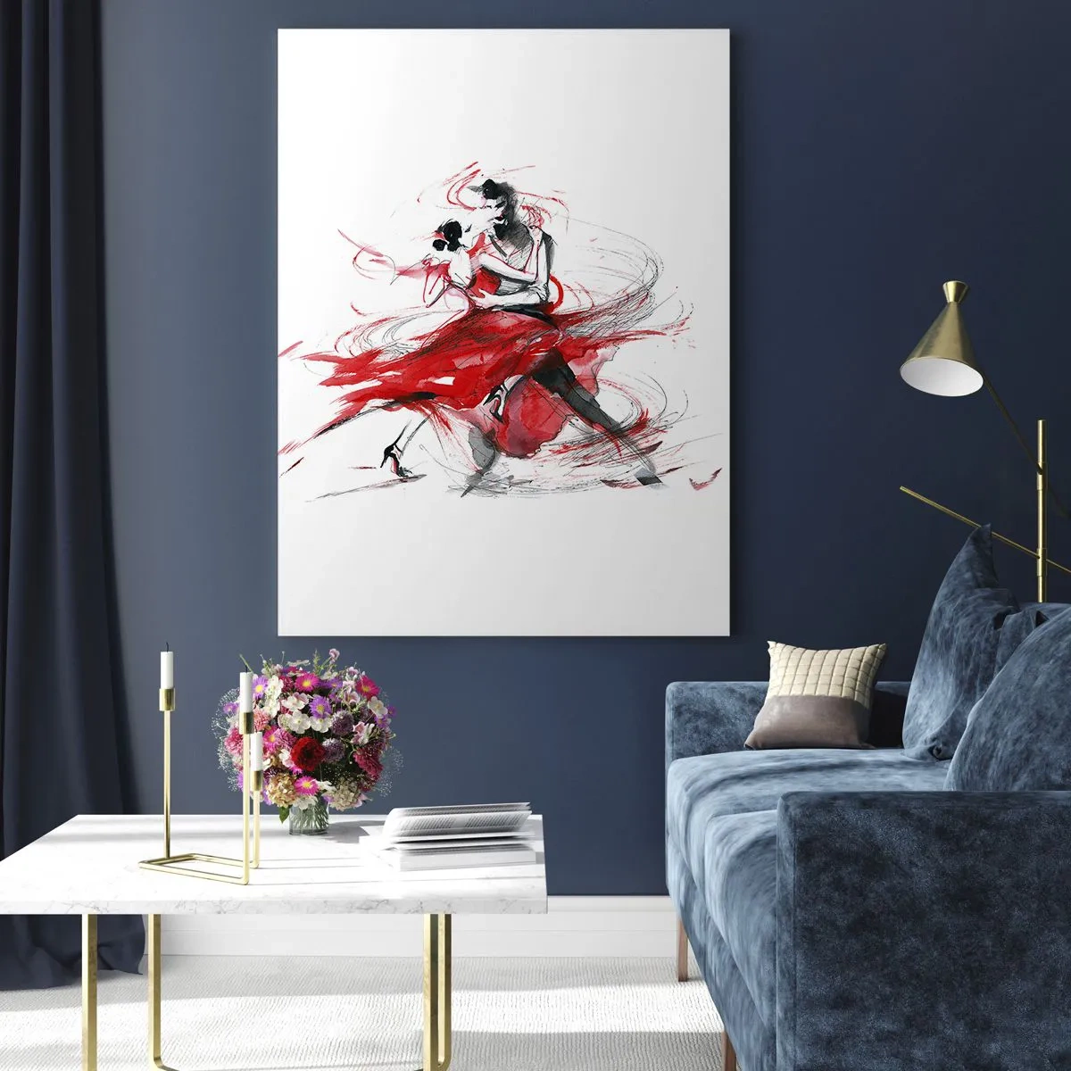 Impression sur verre - Image sur verre - Danseurs dans une danse dynamique aux accents rouges - 80x120cm - Tango - le rythme de la passion - Décoration murale moderne pour le salon et la chambre ARTTOR