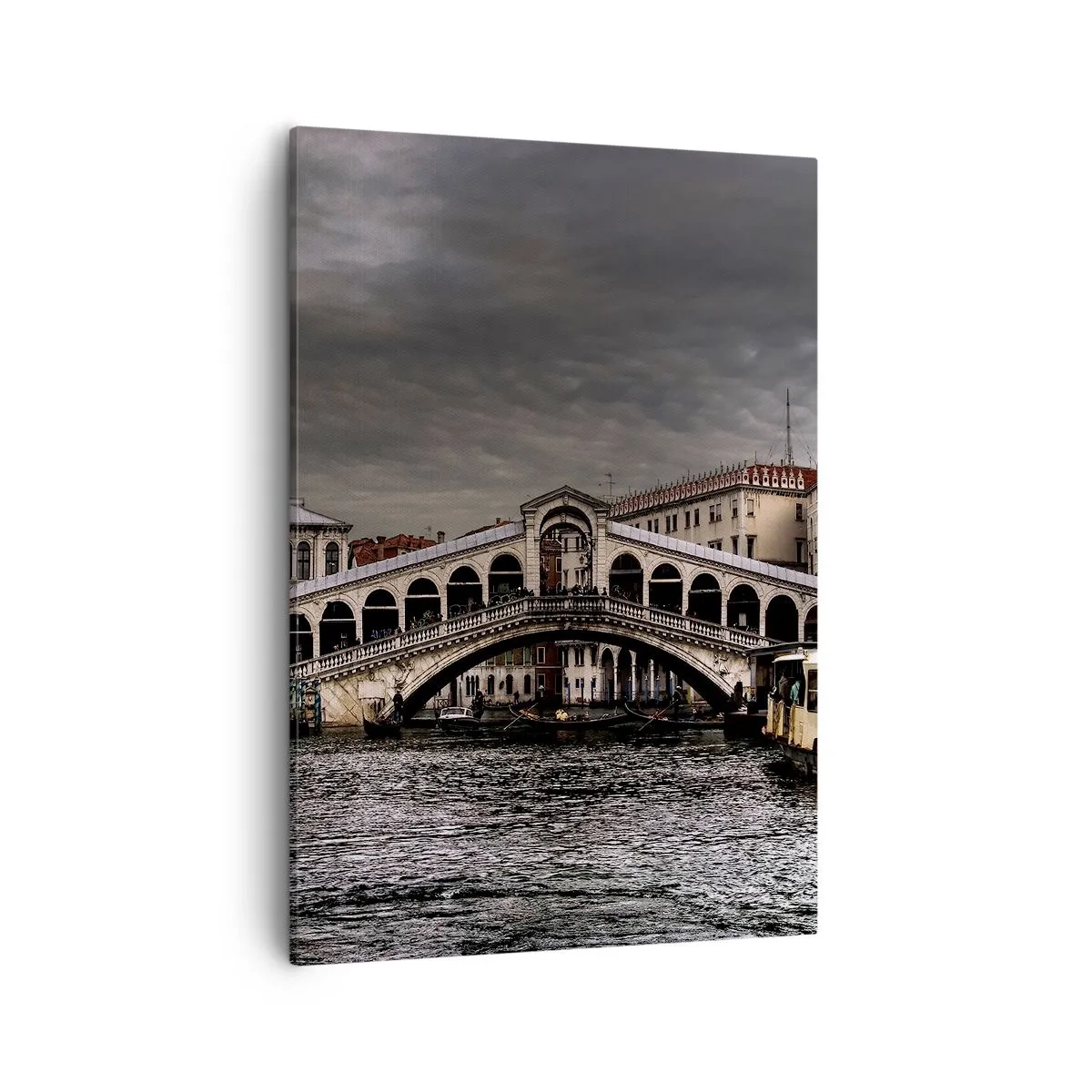 Impression sur toile - Image sur toile - Pont du Rialto à Venise sur le Grand Canal, architecture classique. - 50x70cm - Promesse d'une soirée vénitienne - Décoration murale moderne pour le salon et la chambre ARTTOR