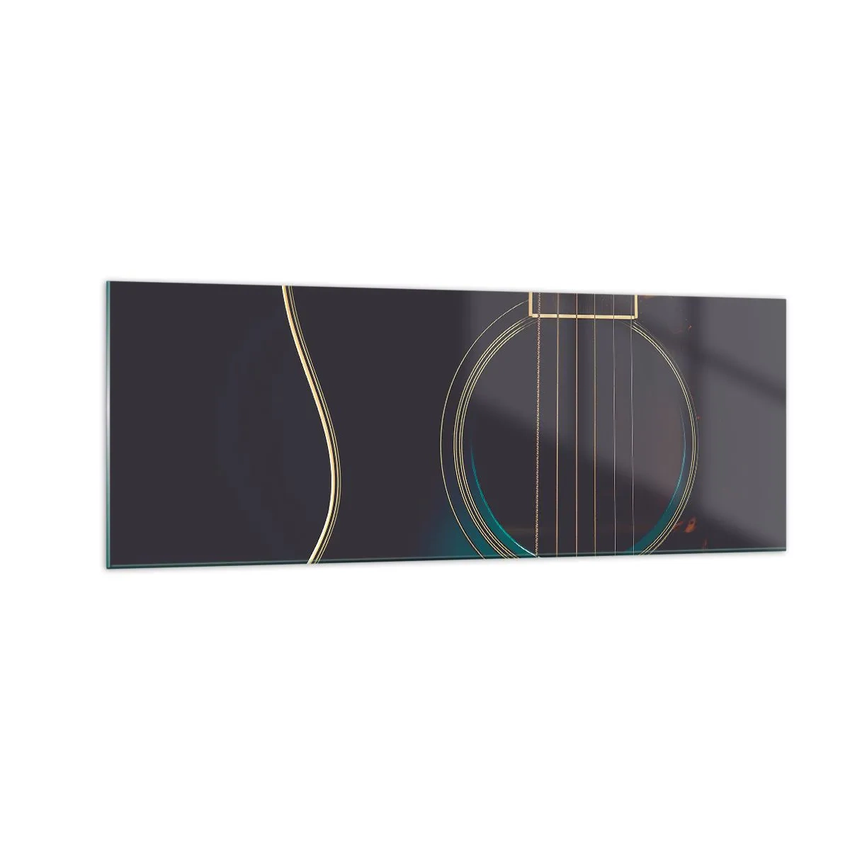 Impression sur verre - Image sur verre - Guitare acoustique dans une lumière sombre et élégante - 140x50cm - Le calme avant la tempête - Décoration murale moderne pour le salon et la chambre ARTTOR