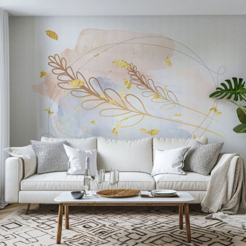 Papier Peint Photo Premium Canvas - Explosion d'or - Brillant, Minimaliste, Moderne - 150x105 cm