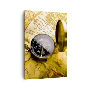 Impression sur toile - Image sur toile - Une boussole antique sur fond d'une vieille carte du monde - 70x100cm - Ou peut-être jusqu'au bout du monde ? - Décoration murale moderne pour le salon et la chambre ARTTOR