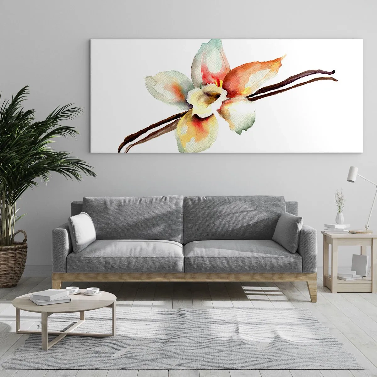 Impression sur verre - Image sur verre - Illustration florale à l'aquarelle aux couleurs pastel - 160x50cm - Douceur de couleur renversée - Décoration murale moderne pour le salon et la chambre ARTTOR