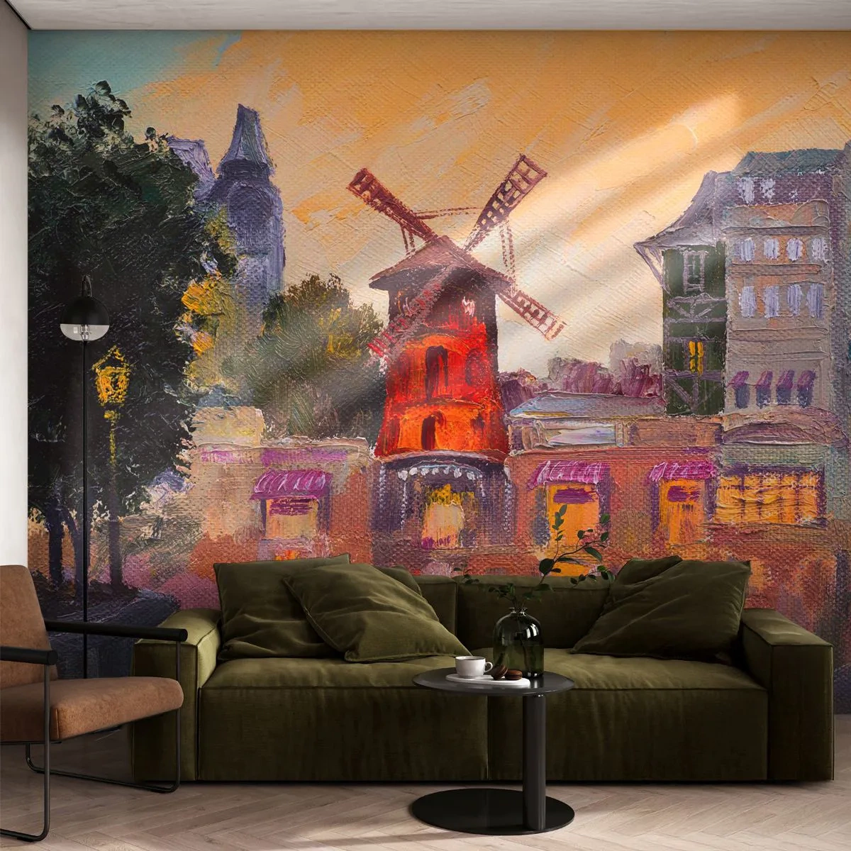 Papier Peint Photo Premium Sand - Icones parisiennes – le Moulin rouge - Paris, Ventilateur, Moulin Rouge - 150x105 cm