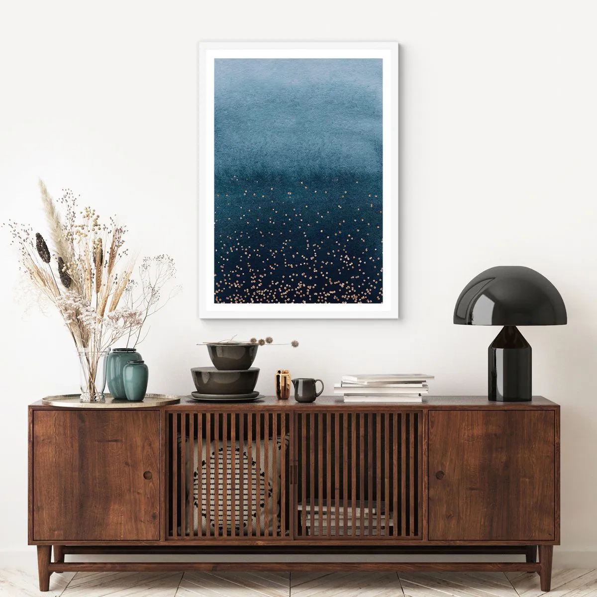 Affiche dans un cadre blanc - Poster - Composition - phases bleues - 70x100 cm