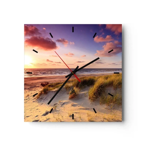 Horloge murale - Pendule murale - Une plage herbeuse et un coucher de soleil sur une mer calme - 30x30cm - L'air sent déjà l'été - Décoration murale moderne pour le salon et la chambre ARTTOR