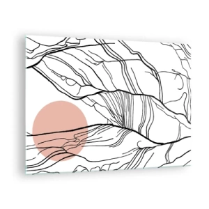 Impression sur verre - Image sur verre - Lignes ombragées de branches avec un soleil beige - 70x50cm - Dans un réseau de brindilles - Décoration murale moderne pour le salon et la chambre ARTTOR