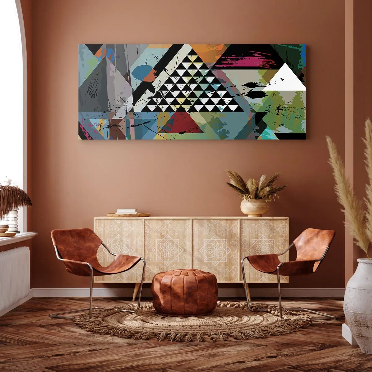 Impression sur toile - Image sur toile - Une composition abstraite de formes géométriques et de couleurs. - 160x50cm - Comme c'est facile - Décoration murale moderne pour le salon et la chambre ARTTOR