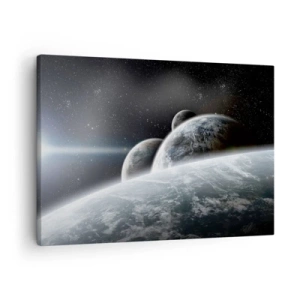 Impression sur toile - Image sur toile - Planètes dans l'espace sur fond d'étoiles et de galaxies - 70x50cm - Musique cosmique des sphères - Décoration murale moderne pour le salon et la chambre ARTTOR