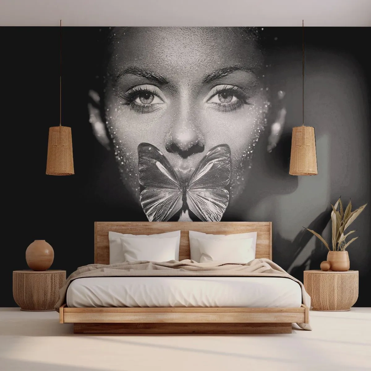 Papier Peint Autocollant Deluxe Sticker - Baiser papillon - Abstraction, Femme, Papillon - 350x256 cm