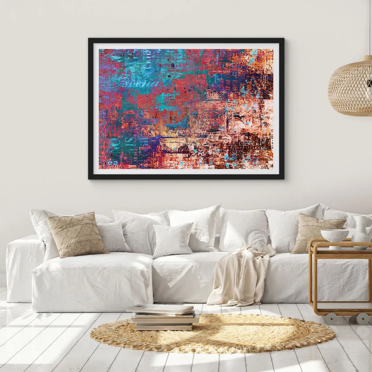 Affiche dans un cadre noir - Poster - Une composition abstraite avec un mélange de couleurs intenses. - 70x50cm - Mémoire et oubli - Décoration murale moderne pour le salon et la chambre ARTTOR