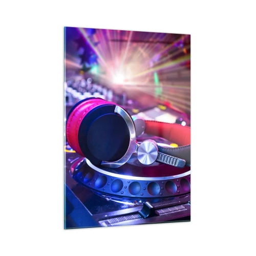 Impression sur verre - Image sur verre - Équipement DJ avec lumières colorées et casque - 50x70cm - Il va s'en passer des choses - Décoration murale moderne pour le salon et la chambre ARTTOR
