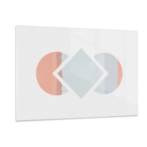 Impression sur verre - Image sur verre - Un losange pastel au centre entre les demi-cercles sur fond blanc. - 120x80cm - La situation est clair - Décoration murale moderne pour le salon et la chambre ARTTOR