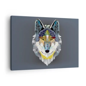 Impression sur toile - Image sur toile - Image géométrique d'un loup sur fond gris - 70x50cm - On parle du loup - Décoration murale moderne pour le salon et la chambre ARTTOR
