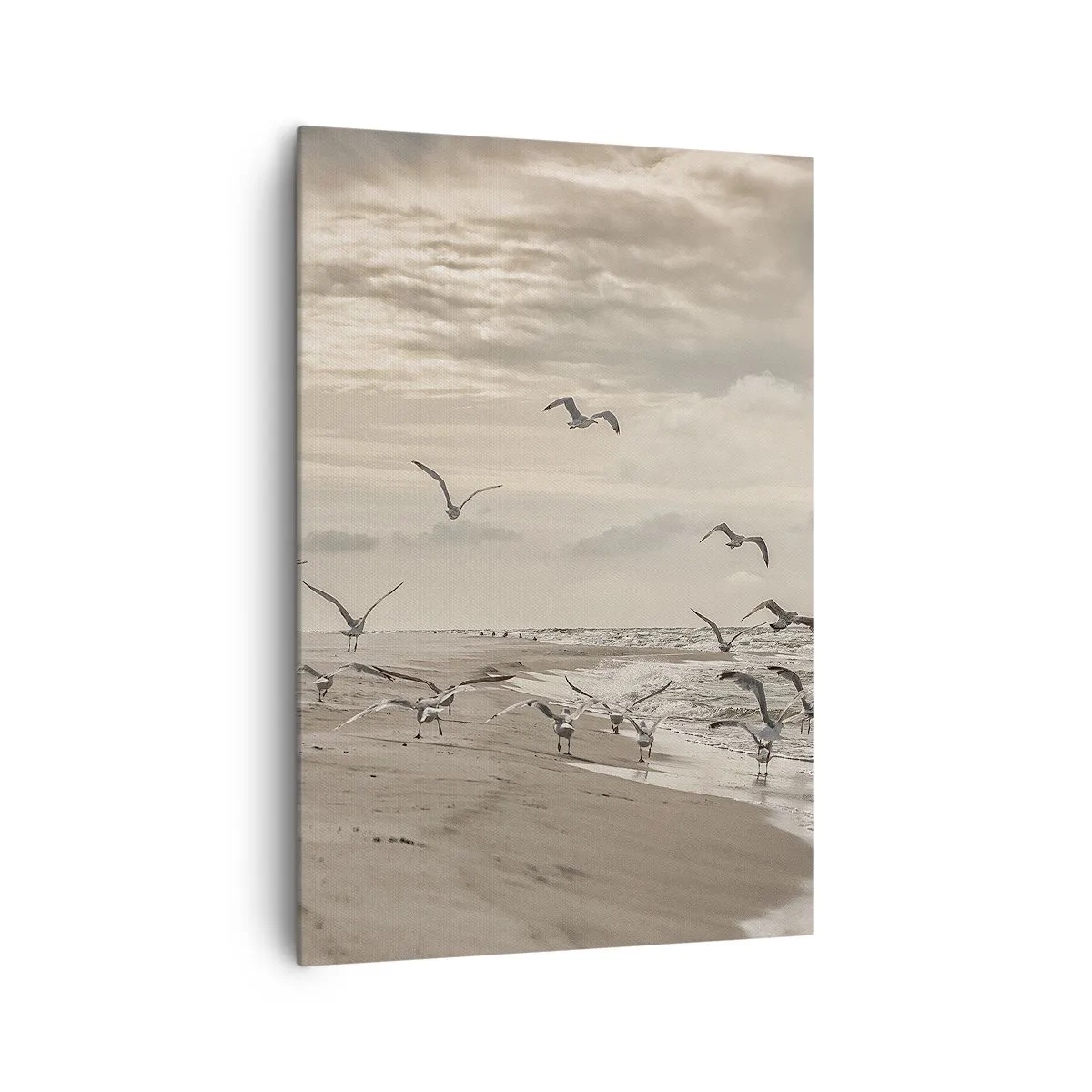 Impression sur toile - Image sur toile - Une mouette en vol au-dessus d'un paysage balnéaire - 70x100cm - Le bruit de la mer, le chant des oiseaux - Décoration murale moderne pour le salon et la chambre ARTTOR