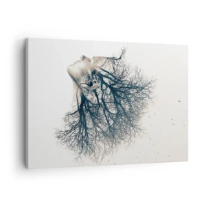 Impression sur toile - Image sur toile - Silhouette créative d'une femme et d'arbres - 70x50cm - Écouter le murmure des arbres - Décoration murale moderne pour le salon et la chambre ARTTOR