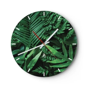Horloge murale - Pendule murale - Les feuilles vertes tropicales créent une composition dense et naturelle - 30x30cm - Emmitouflé de verdure - Décoration murale moderne pour le salon, la cuisine et la chambre ARTTOR