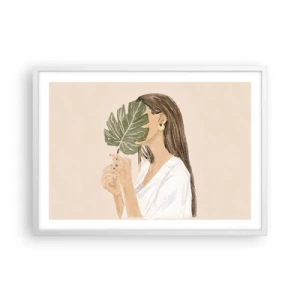 Affiche dans un cadre blanc - Poster - Portrait mystérieux avec un éventail - 70x50 cm