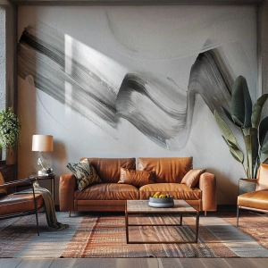 Papier Peint Photo Standard Eco - Trait noir artistique sur fond clair - 100x70cm - Mine de rien pour s'amuser - Décoration murale moderne pour le salon et la chambre ARTTOR