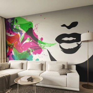 Papier Peint Photo Standard Eco - Une histoire aux couleurs de l'arc-en-ciel - Abstraction, Bouche, Graphiques colorés - 350x256 cm