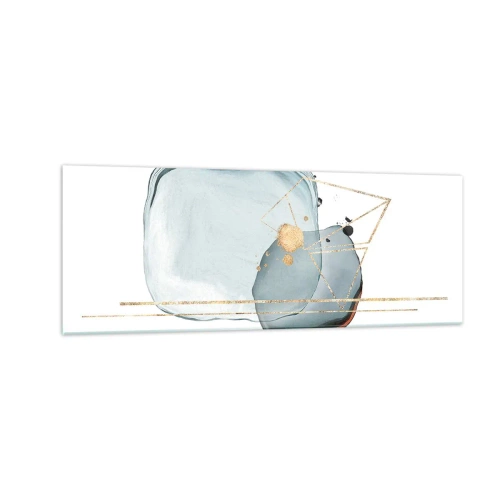 Impression sur verre - Image sur verre - Formes abstraites dans des tons de bleu et d'or sur fond blanc - 140x50cm - Etude des gouttes - Décoration murale moderne pour le salon et la chambre ARTTOR