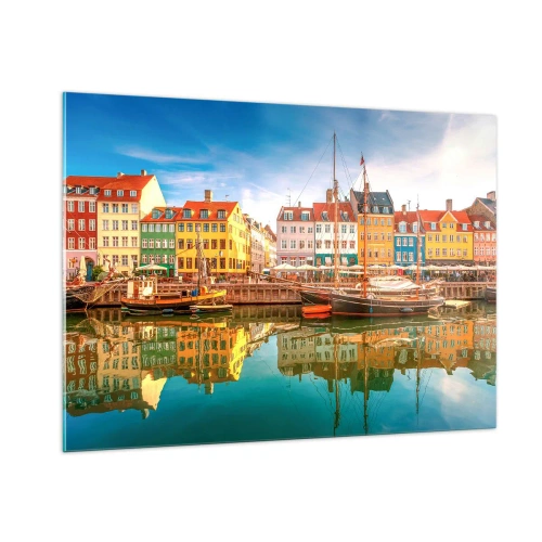 Impression sur verre - Image sur verre - Maisons colorées sur le canal avec des reflets dans l'eau - 100x70cm - Aussi lisse qu'un miroir au-dessus de l'eau - Décoration murale moderne pour le salon et la chambre ARTTOR