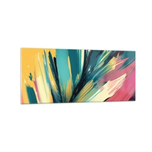 Impression sur verre - Image sur verre - Une composition abstraite aux couleurs intenses et contrastées. - 120x50cm - Composition – une explosion de joie - Décoration murale moderne pour le salon et la chambre ARTTOR