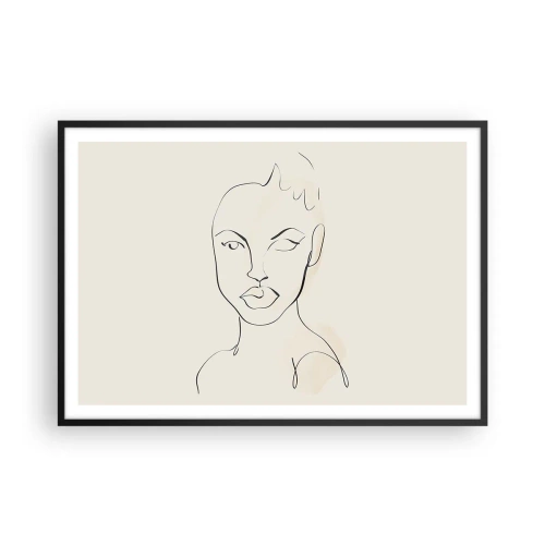 Affiche dans un cadre noir - Poster - Croquis minimaliste du visage d'une femme - 100x70cm - Esquisse de la sensualité - Décoration murale moderne pour le salon et la chambre ARTTOR