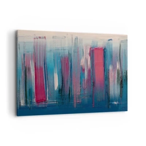 Impression sur toile - Image sur toile - Formes verticales abstraites dans des tons de bleu et de rouge - 120x80cm - Composition verticale en bleu et rouge - Décoration murale moderne pour le salon et la chambre ARTTOR