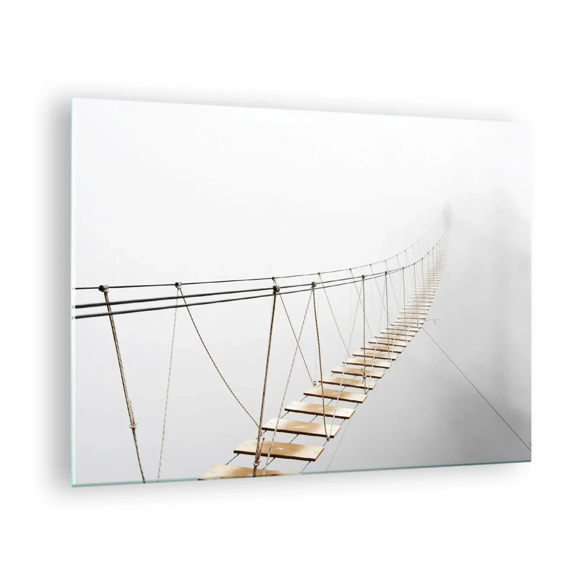 Impression sur verre - Image sur verre - Un pont suspendu dans le brouillard menant vers l'inconnu - 70x50cm - Où cela va-t-il te mener? - Décoration murale moderne pour le salon et la chambre ARTTOR