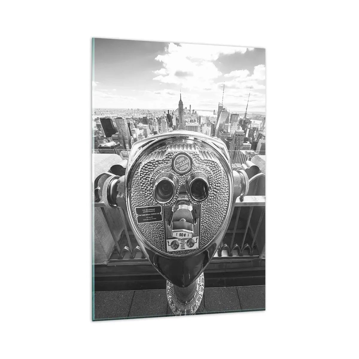 Impression sur verre - Image sur verre - Vue monochrome à travers le télescope du panorama de la ville - 80x120cm - Ville sur les villes - Décoration murale moderne pour le salon et la chambre ARTTOR