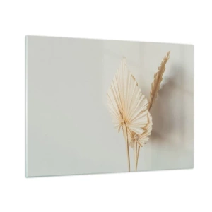 Impression sur verre - Image sur verre - Feuilles de palmier séchées dans des tons beiges sur fond clair - 70x50cm - Quand tu dois t’apaiser - Décoration murale moderne pour le salon et la chambre ARTTOR