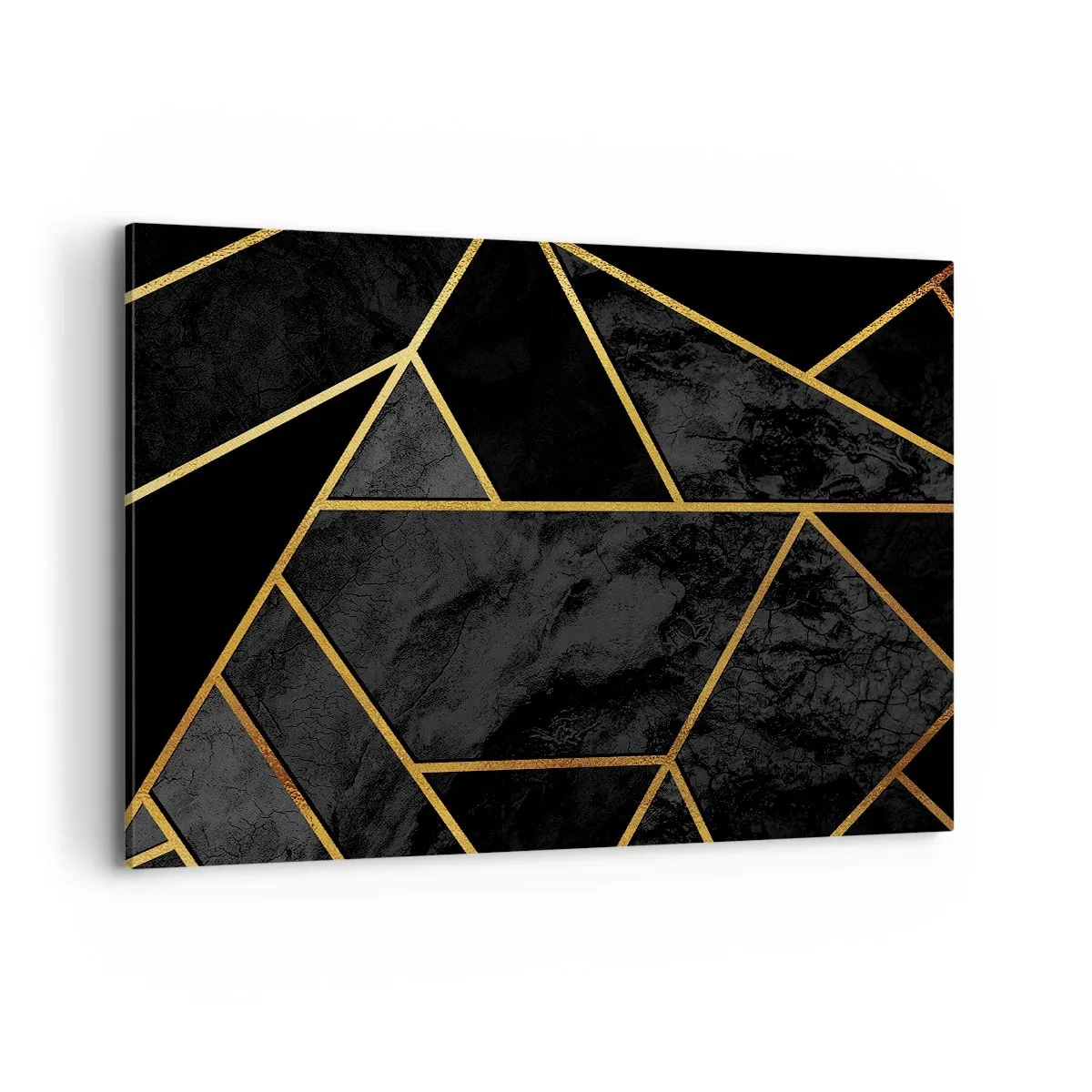 Impression sur toile - Image sur toile - Motif géométrique doré sur fond noir - 100x70cm - Obscurité et éclat - Décoration murale moderne pour le salon et la chambre ARTTOR