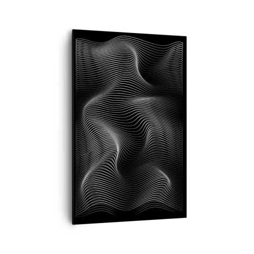 Impression sur toile - Image sur toile - Lignes blanches abstraites sur fond noir - 80x120cm - Danse de lumière dans l'espace - Décoration murale moderne pour le salon et la chambre ARTTOR