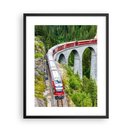 Affiche dans un cadre noir - Poster - Chemin de fer avec vue sur la montagne - 40x50 cm