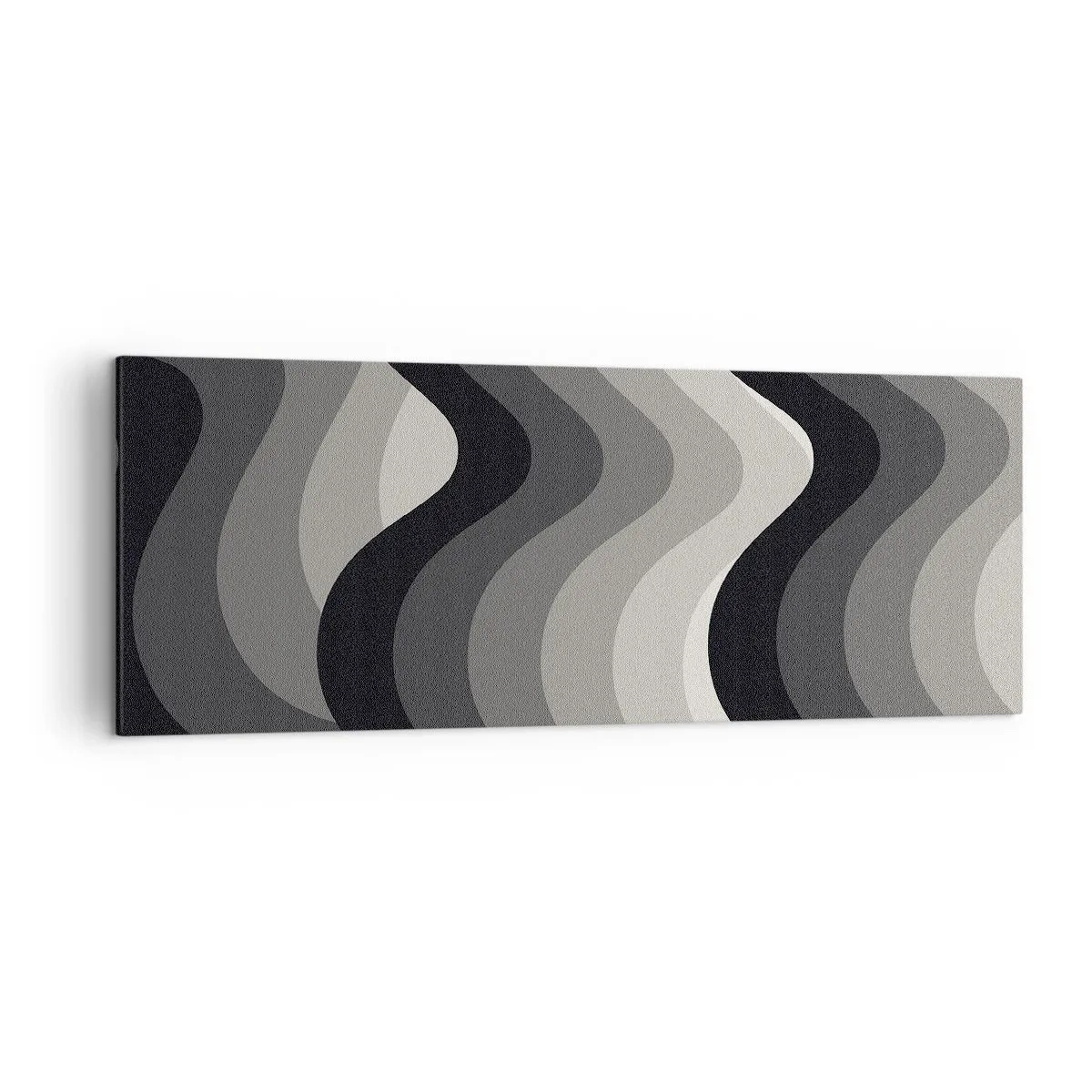 Impression sur toile - Image sur toile - Motifs ondulés noirs et blancs dans des tons de gris - 140x50cm - Vague après vague - Décoration murale moderne pour le salon et la chambre ARTTOR