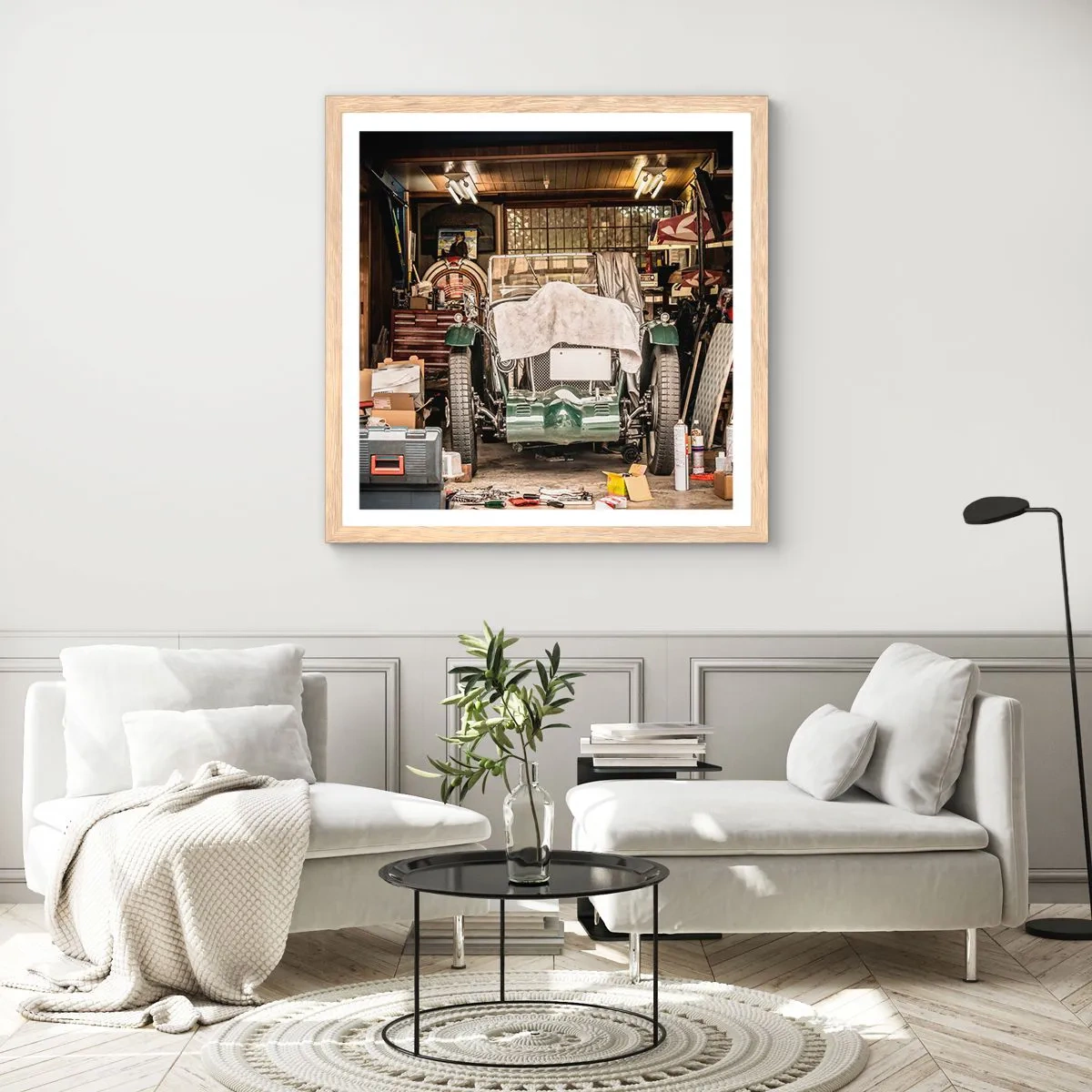 Affiche dans un chêne clair - Poster - Retour vers le passé - 30x30 cm