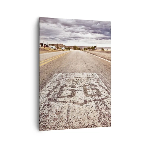 Impression sur toile - Image sur toile - Route 66 dans un climat désertique avec un ciel pittoresque - 50x70cm - Mother Road - une légende américaine - Décoration murale moderne pour le salon et la chambre ARTTOR