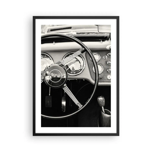 Affiche dans un cadre noir - Poster - L'intérieur d'une voiture ancienne dans un style monochrome - 50x70cm - Rêve de collectionneur - Décoration murale moderne pour le salon et la chambre ARTTOR