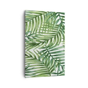 Impression sur toile - Image sur toile - Feuilles de palmier tropicales vertes sur fond clair - 80x120cm - Sous la canopée verte - Décoration murale moderne pour le salon et la chambre ARTTOR