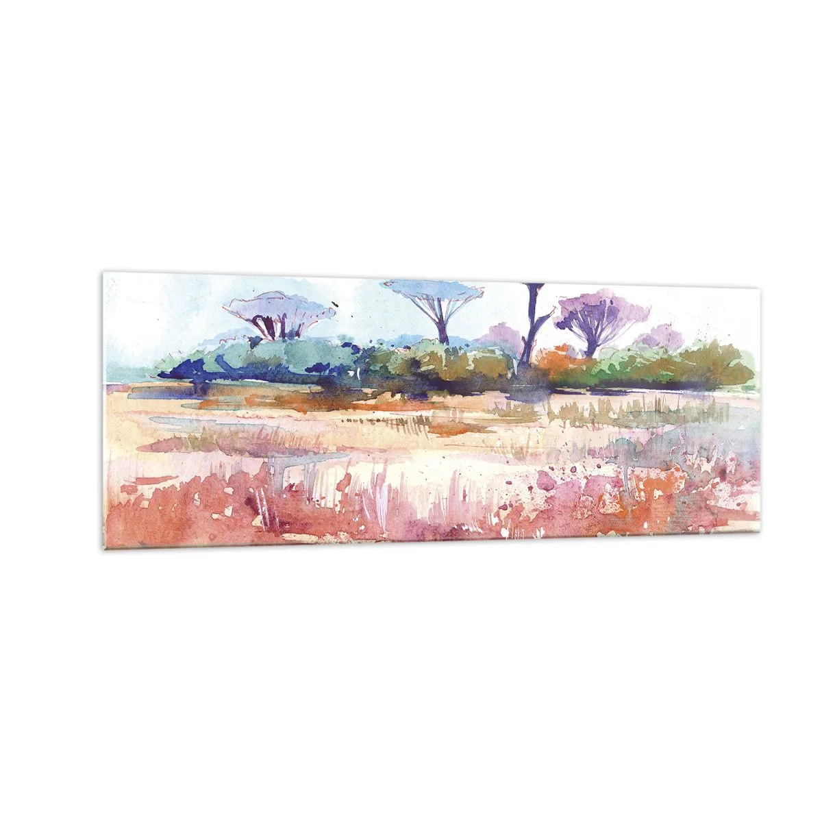 Impression sur verre - Image sur verre - Un paysage de savane pittoresque aux couleurs aquarelles - 140x50cm - Couleurs de savane - Décoration murale moderne pour le salon et la chambre ARTTOR