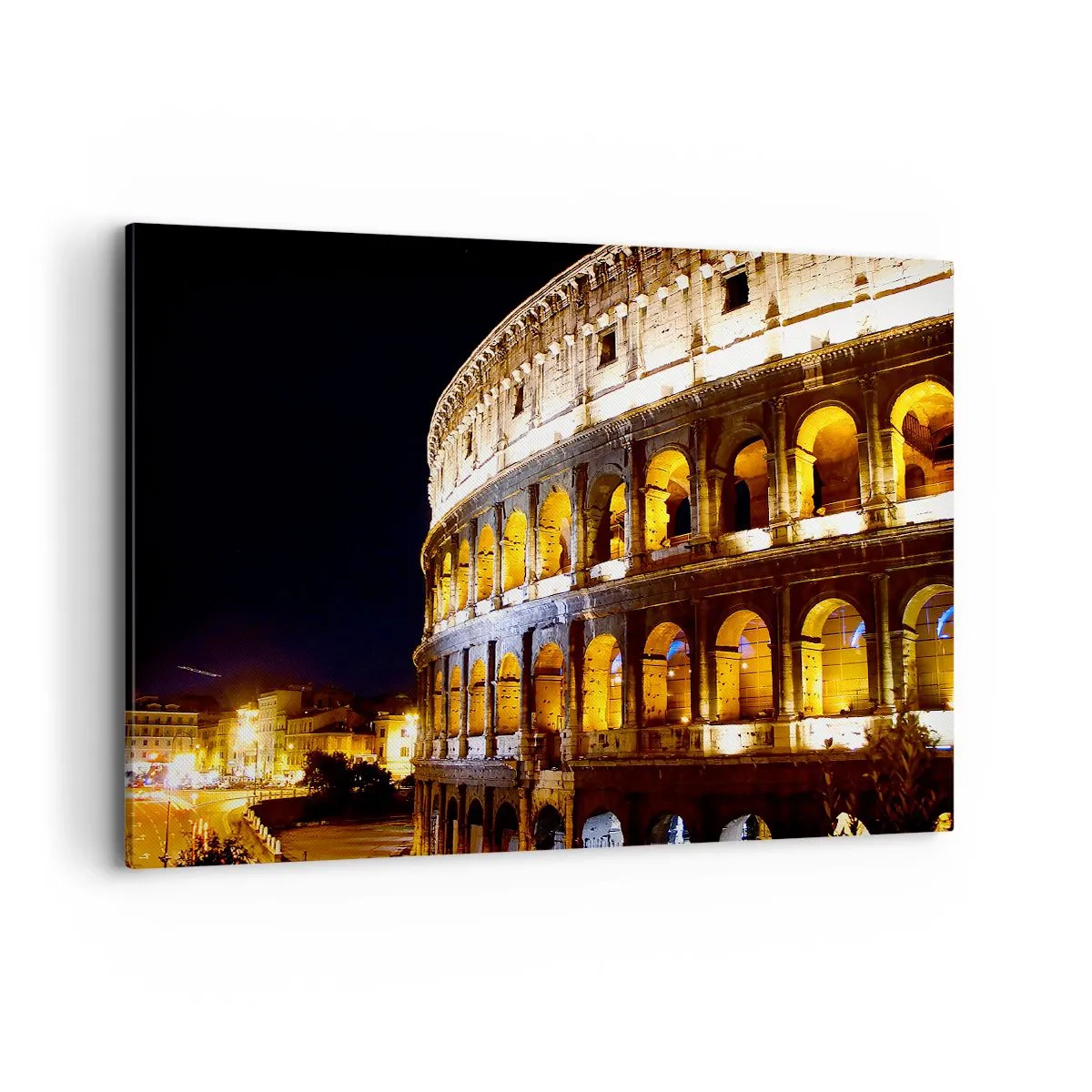 Impression sur toile - Image sur toile - Le Colisée illuminé par les lumières la nuit à Rome - 100x70cm - Il est temps de commencer les Jeux - Décoration murale moderne pour le salon et la chambre ARTTOR