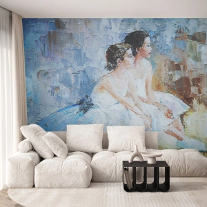 Papier Peint Photo Premium Sand - Ballerines impressionnistes en robes blanches - 100x70cm - Reste de jeunes cygnes - Décoration murale moderne pour le salon et la chambre ARTTOR