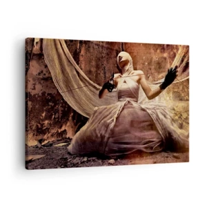 Impression sur toile - Image sur toile - Une femme en robe avec le visage couvert et des ciseaux dans les mains - 70x50cm - Déesse du destin - Décoration murale moderne pour le salon et la chambre ARTTOR