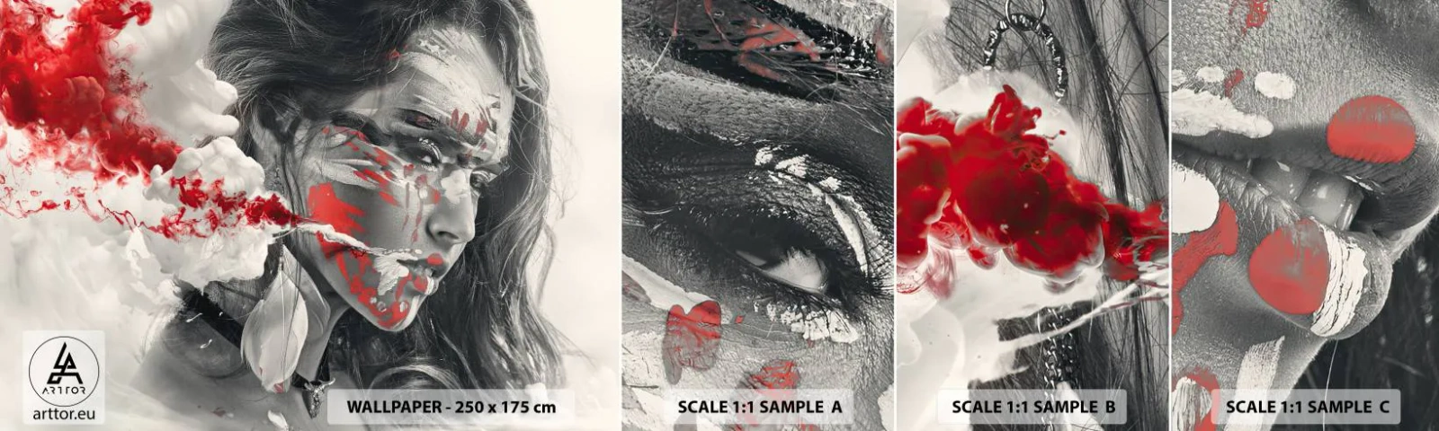 Échantillon de Papier Peint Autocollant Deluxe Sticker - Dans les fumées de l'absurde - Abstraction, Visage de femme, Portrait d'une femme - 100x30 cm