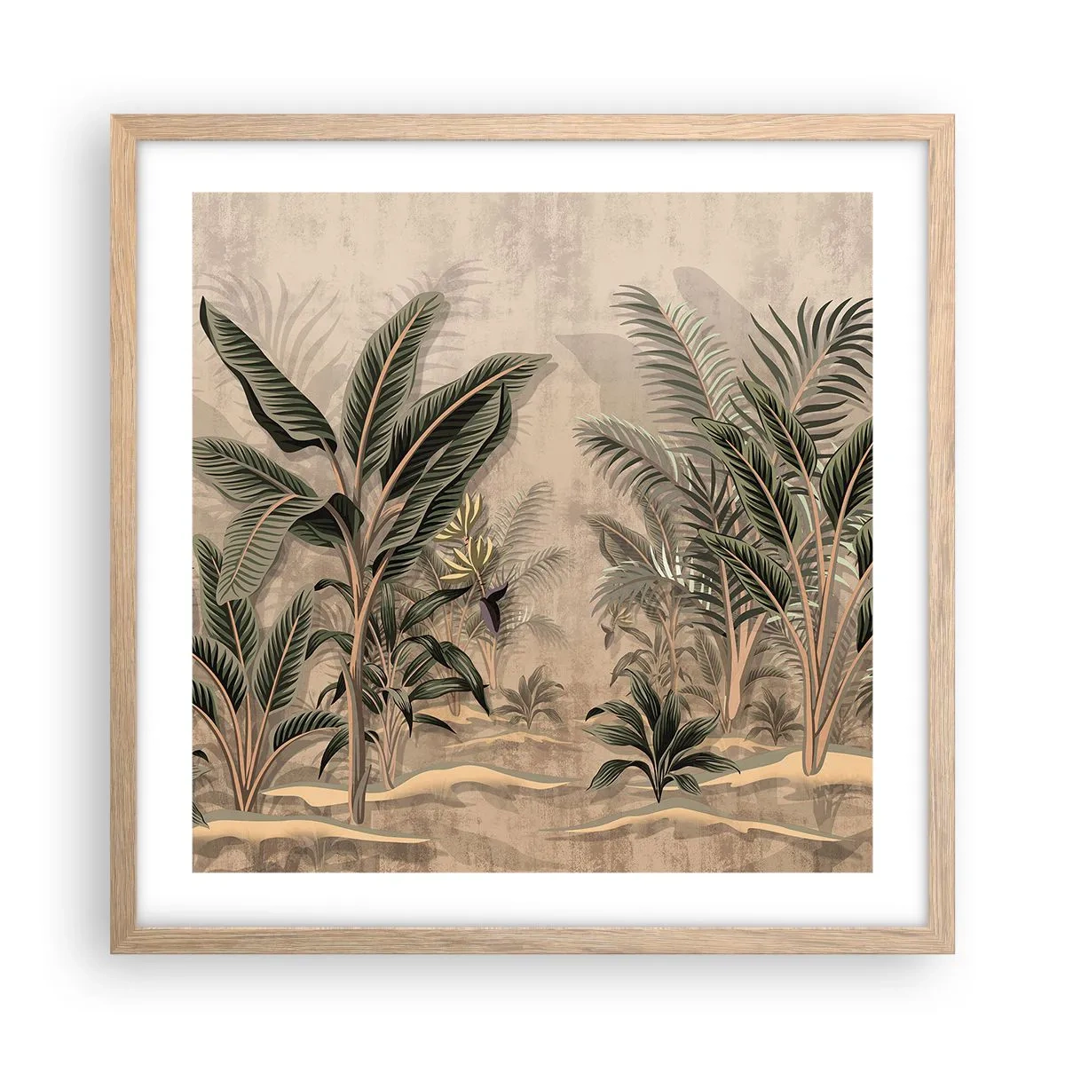 Affiche dans un chêne clair - Poster - Une gravure de style colonial - 50x50 cm