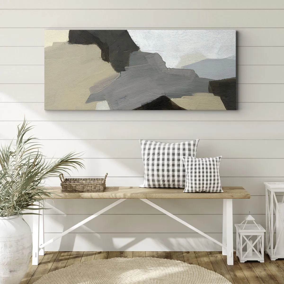 Impression sur toile - Image sur toile - Formes abstraites dans les tons beige, marron et gris - 140x50cm - Abstraction : le carrefour du gris - Décoration murale moderne pour le salon et la chambre ARTTOR