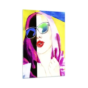 Impression sur verre - Image sur verre - Portrait coloré d'une femme portant des lunettes de soleil - 70x100cm - je ne suis pas blanche et je ne suis pas noire - Décoration murale moderne pour le salon et la chambre ARTTOR