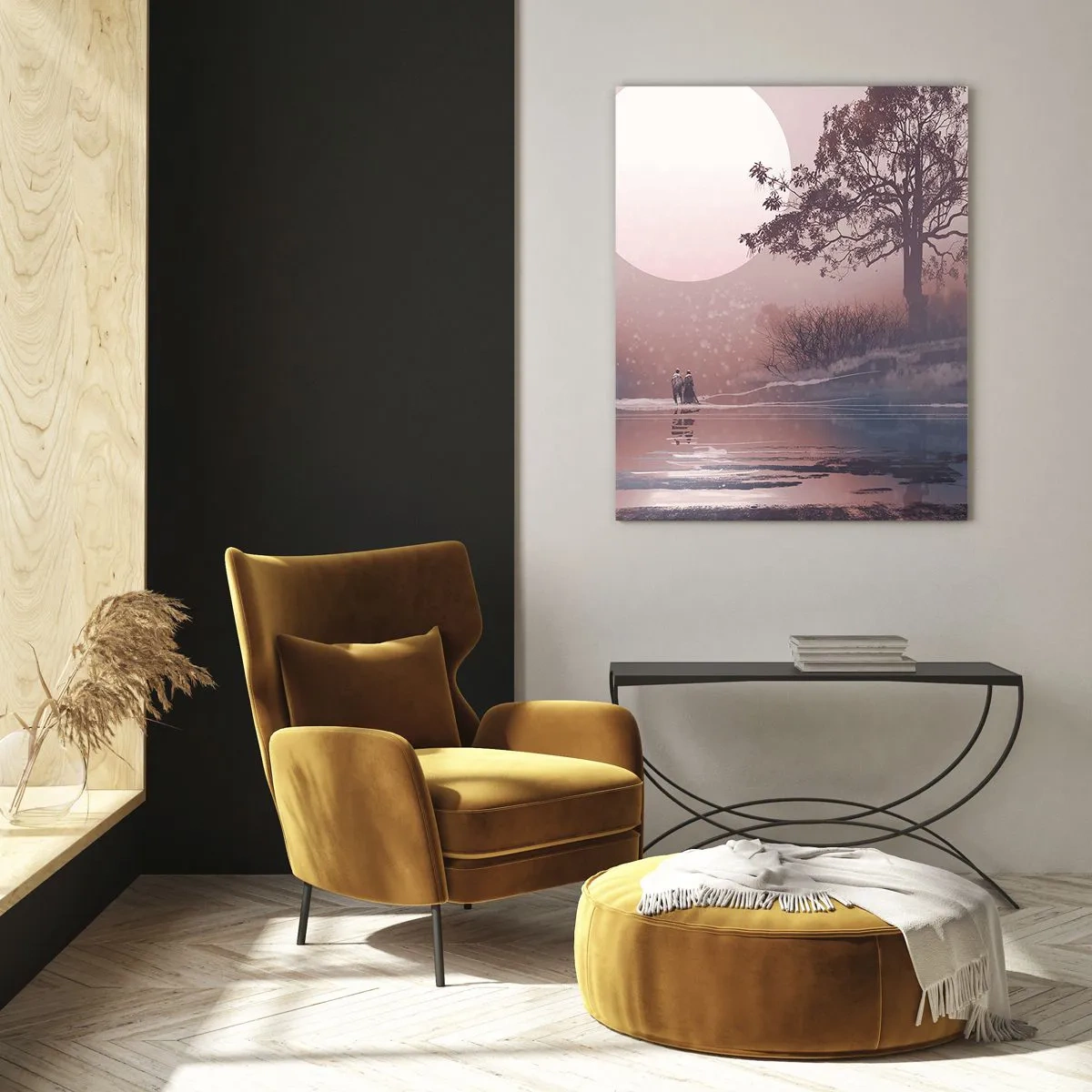 Impression sur verre - Image sur verre - Un paysage magique avec un arbre, une lune et des personnages - 50x70cm - Merveilles de la nuit - Décoration murale moderne pour le salon et la chambre ARTTOR