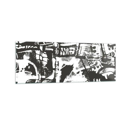 Impression sur verre - Image sur verre - Motif rétro monochrome abstrait - 140x50cm - Ordre ou chaos? - Décoration murale moderne pour le salon et la chambre ARTTOR